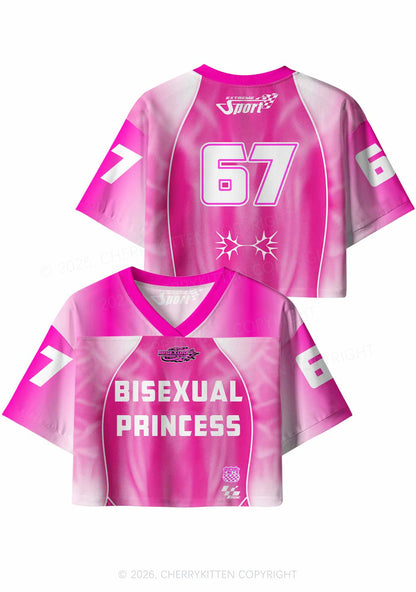 Hot Pink Bisexual Princess Pride Y2K Crop Sport Jersey Shirts Cherrykitten