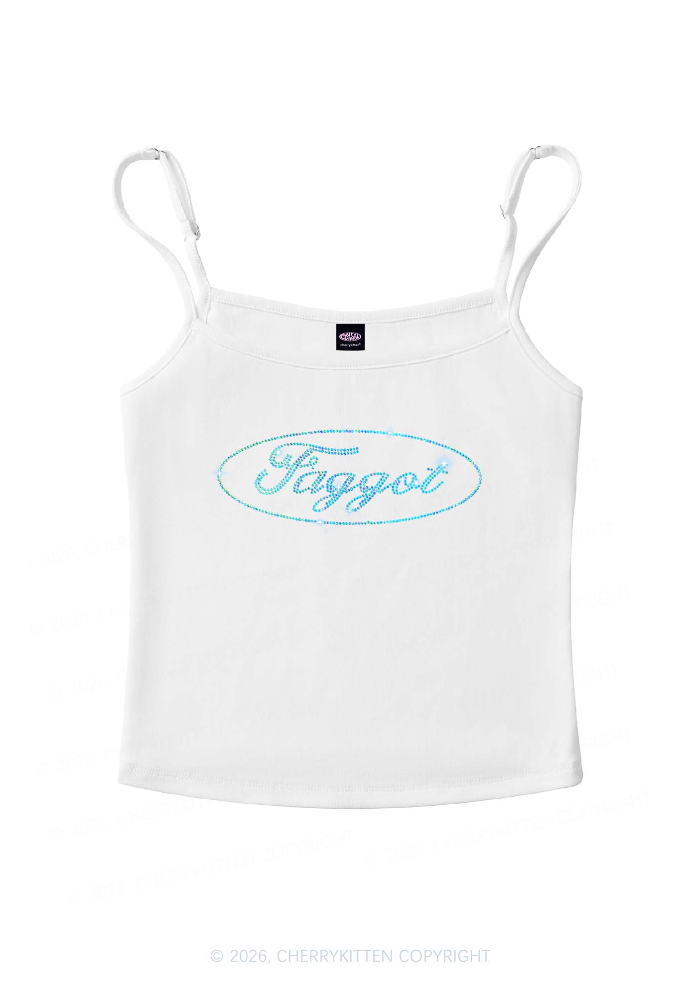 Rhinestone Oval Faggot Pride Y2K Spaghetti Strap Cami Cherrykitten