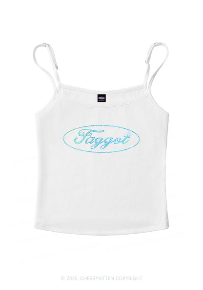 Rhinestone Oval Faggot Pride Y2K Spaghetti Strap Cami Cherrykitten