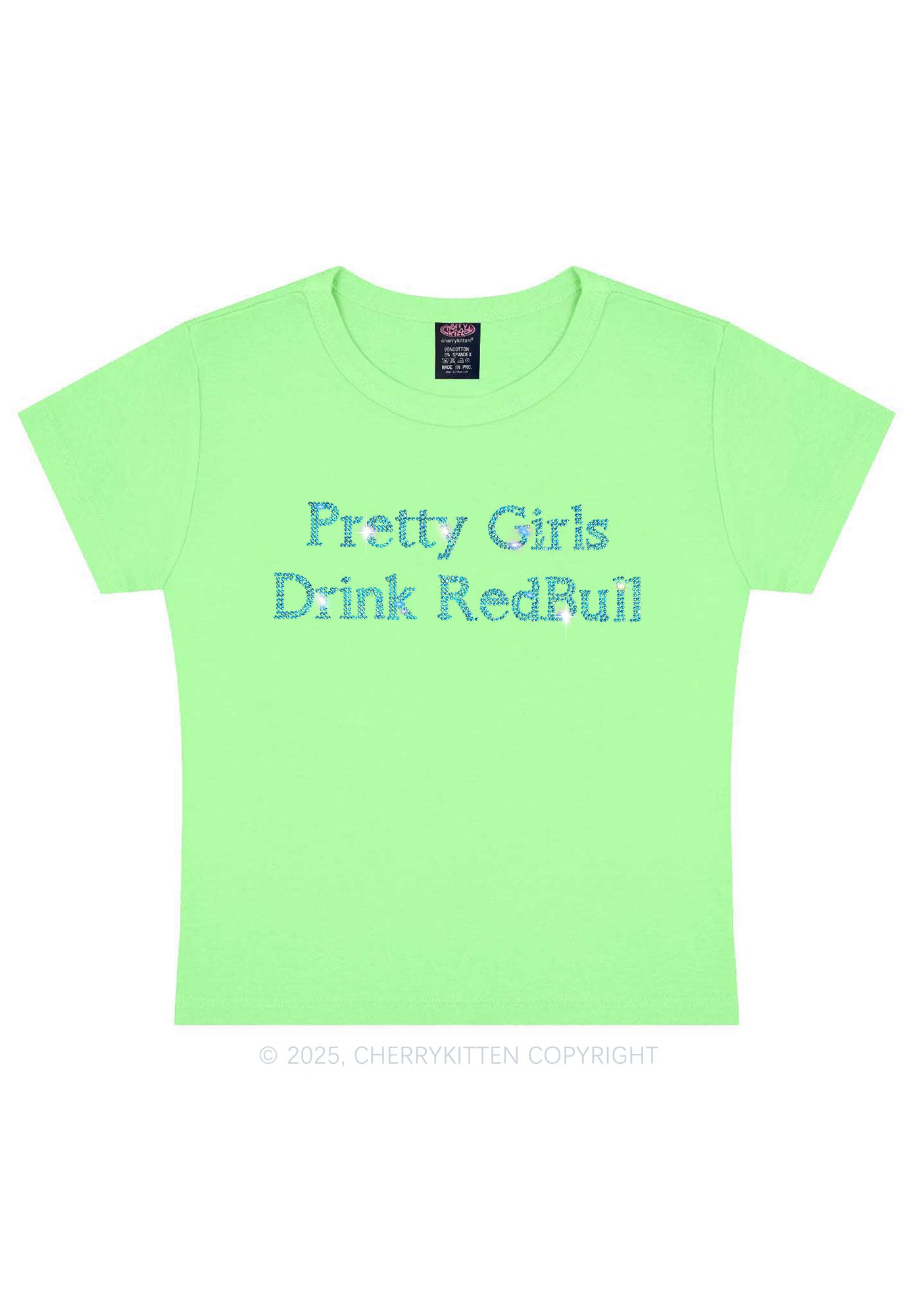 Rhinestone Pretty Girls Drink Redbull Y2K Baby Tee Cherrykitten