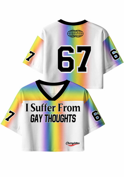 Rainbow Stripes Gay Thoughts Pride Y2K Crop Sport Jersey Shirts Cherrykitten