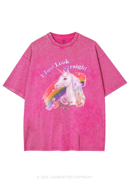 Look Straight Unicorn Pride Y2K Shirts Washed Tee Cherrykitten