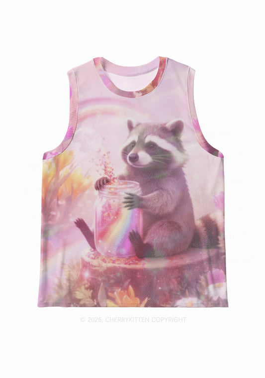 Rainbow Raccoon Pride Y2K Mesh Muscle Tank Cherrykitten