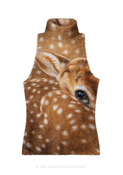 Fawn Deer Eyes Y2K Knit Turtleneck Tank Top Cherrykitten