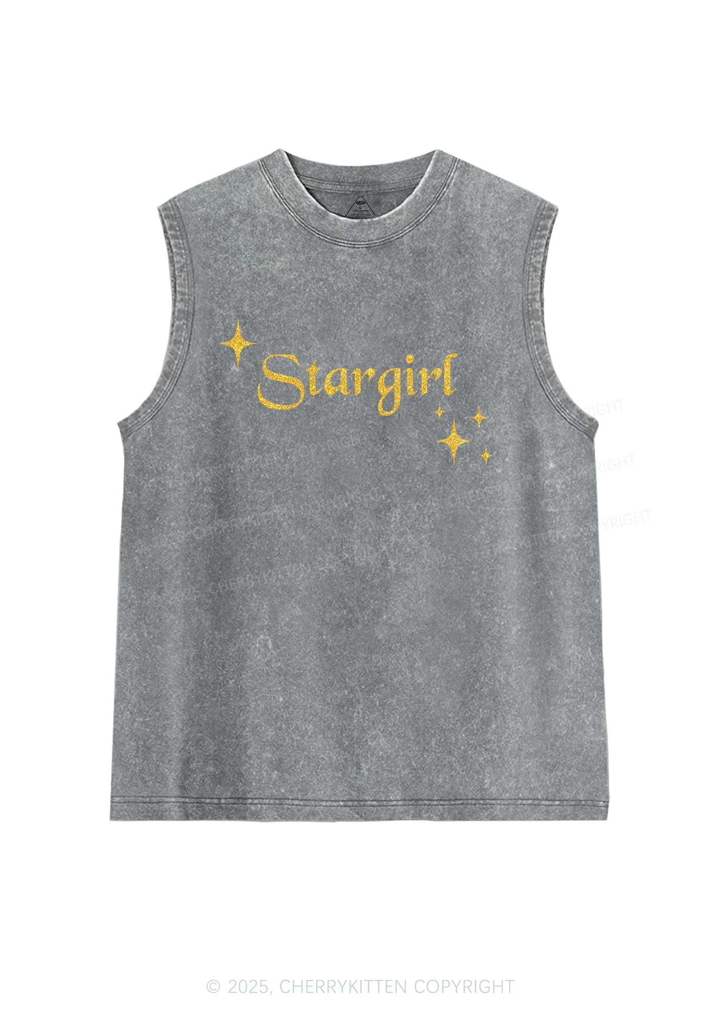 Glitter Red Stargirl Y2K Washed Muscle Tank Cherrykitten