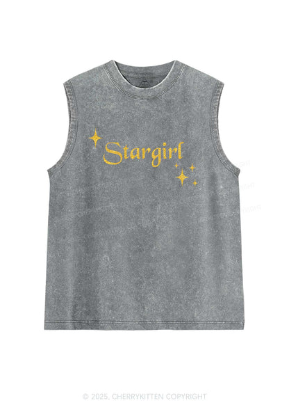 Glitter Red Stargirl Y2K Washed Muscle Tank Cherrykitten