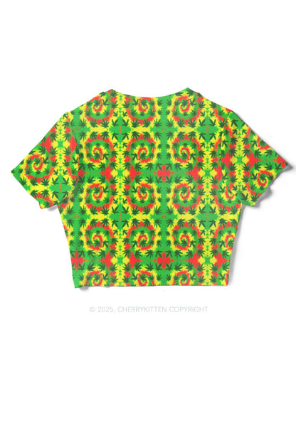 Trippy Leaves Y2K Mesh Crop Top Cherrykitten