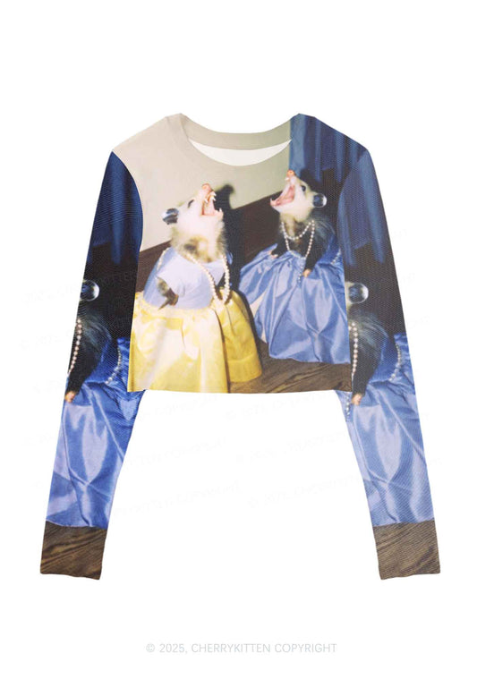 Princess Rats Y2K Mesh Long Sleeve Crop Top Cherrykitten