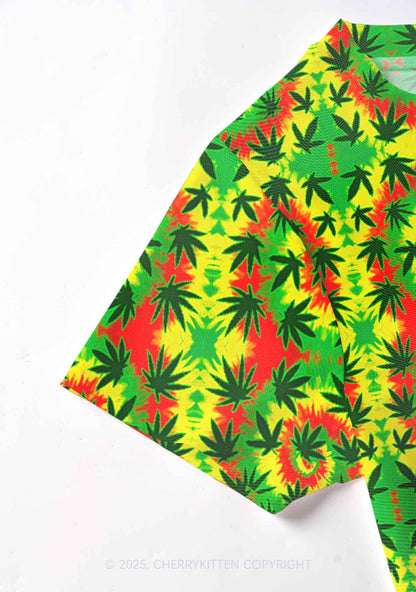 Trippy Leaves Y2K Mesh Crop Top Cherrykitten