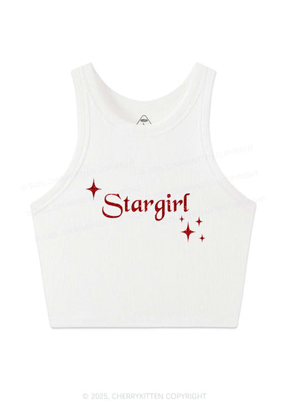 Glitter Red Stargirl Y2K Crop Tank Top Cherrykitten