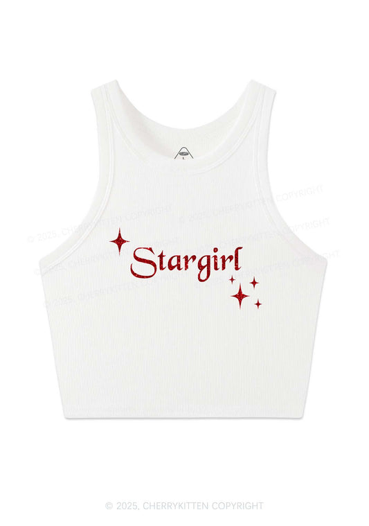 Glitter Red Stargirl Y2K Crop Tank Top Cherrykitten