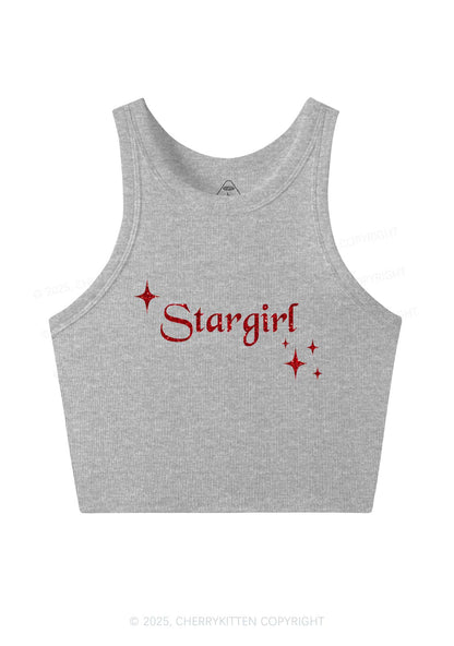 Glitter Red Stargirl Y2K Crop Tank Top Cherrykitten