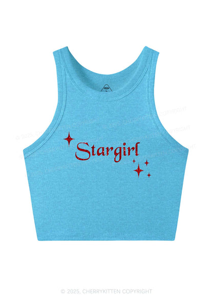 Glitter Red Stargirl Y2K Crop Tank Top Cherrykitten