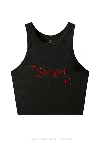 Glitter Red Stargirl Y2K Crop Tank Top Cherrykitten