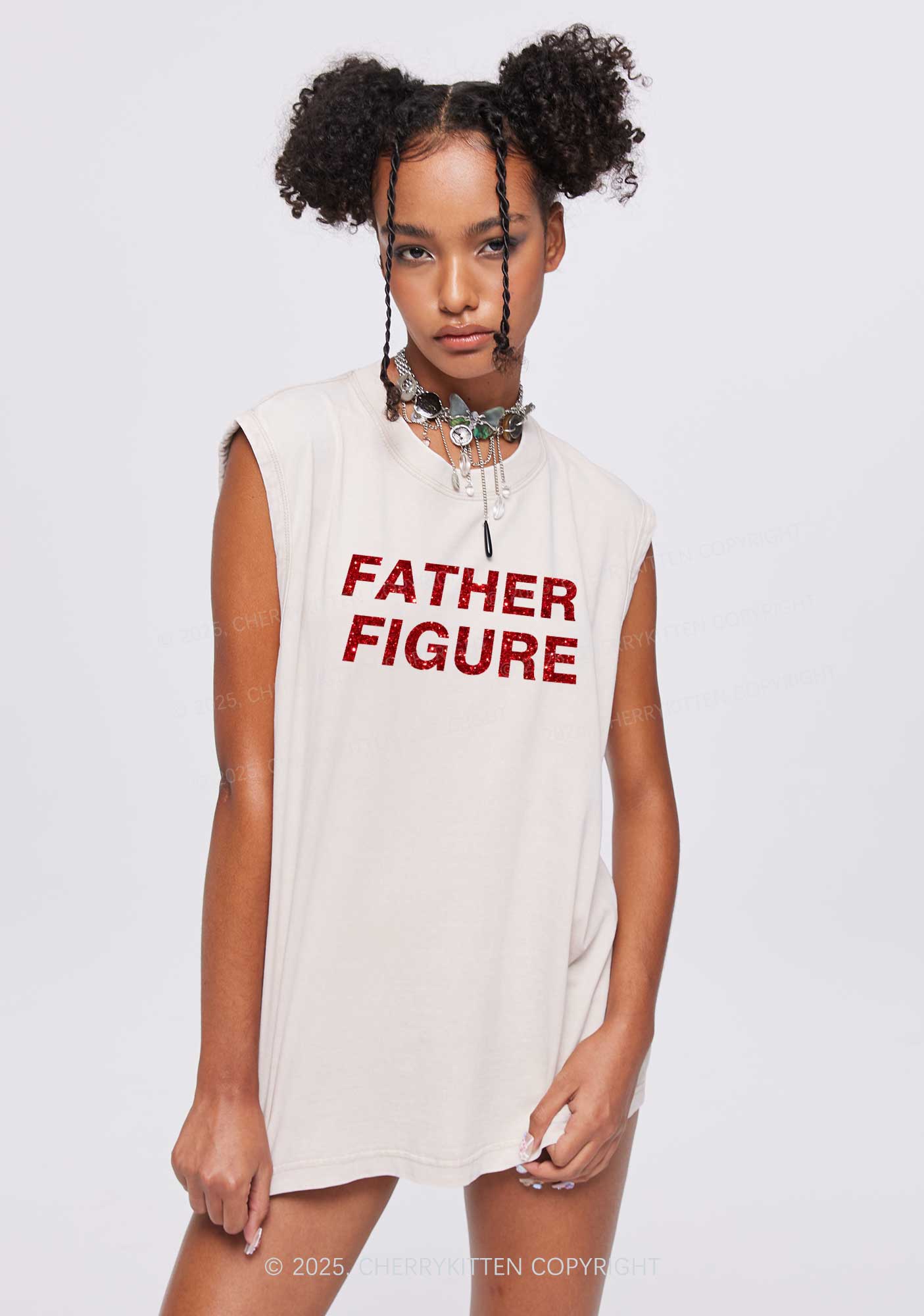 Glitter Father Figure Y2K Washed Muscle Tank Cherrykitten