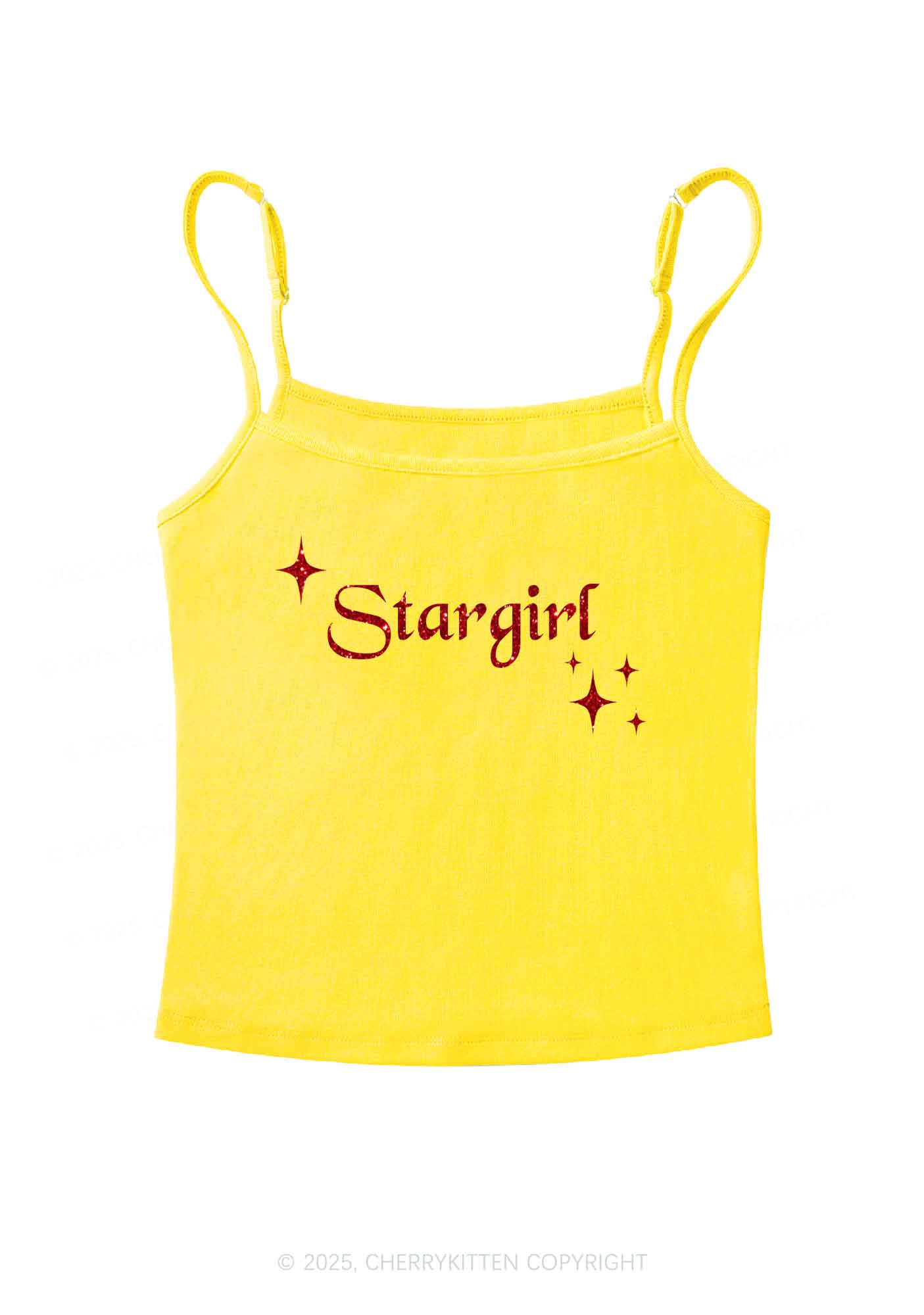 Glitter Red Stargirl Y2K Spaghetti Strap Cami Cherrykitten