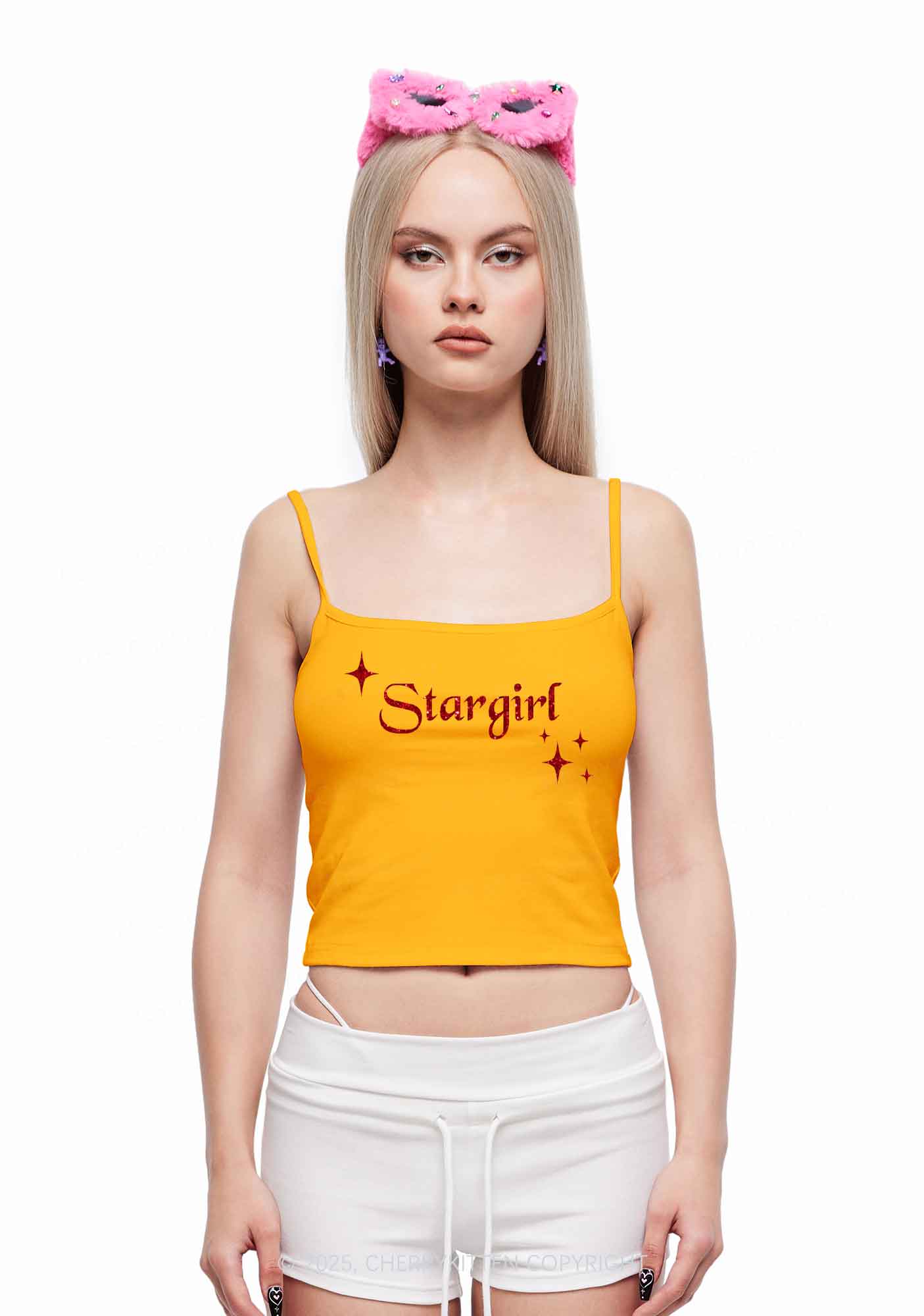 Glitter Red Stargirl Y2K Spaghetti Strap Cami Cherrykitten