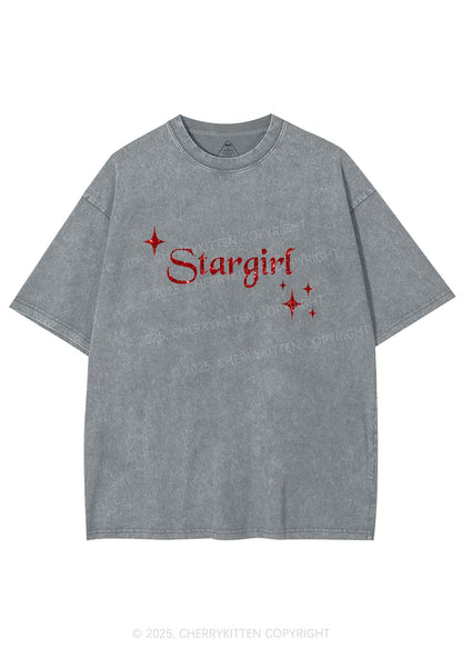 Glitter Red Stargirl Y2K Shirts Washed Tee Cherrykitten