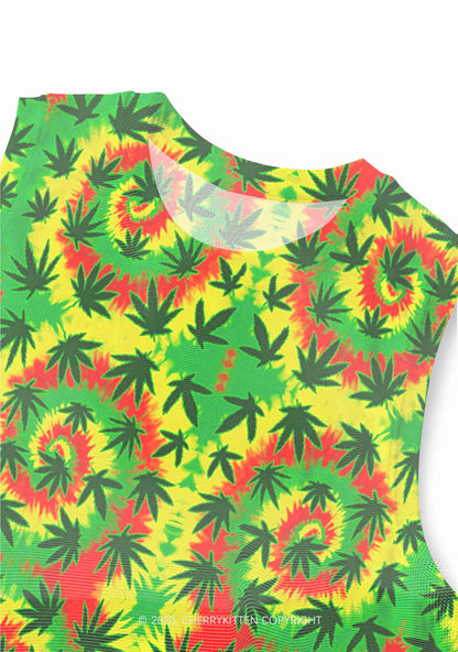 Trippy Leaves Y2K Mesh Muscle Tank Cherrykitten