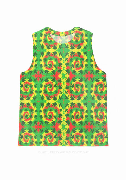 Trippy Leaves Y2K Mesh Muscle Tank Cherrykitten