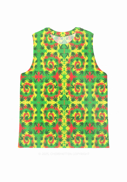 Trippy Leaves Y2K Mesh Muscle Tank Cherrykitten