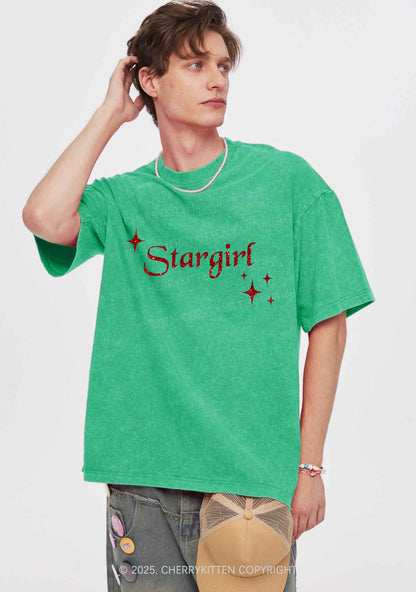 Glitter Red Stargirl Y2K Shirts Washed Tee Cherrykitten