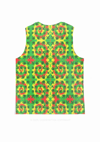Trippy Leaves Y2K Mesh Muscle Tank Cherrykitten