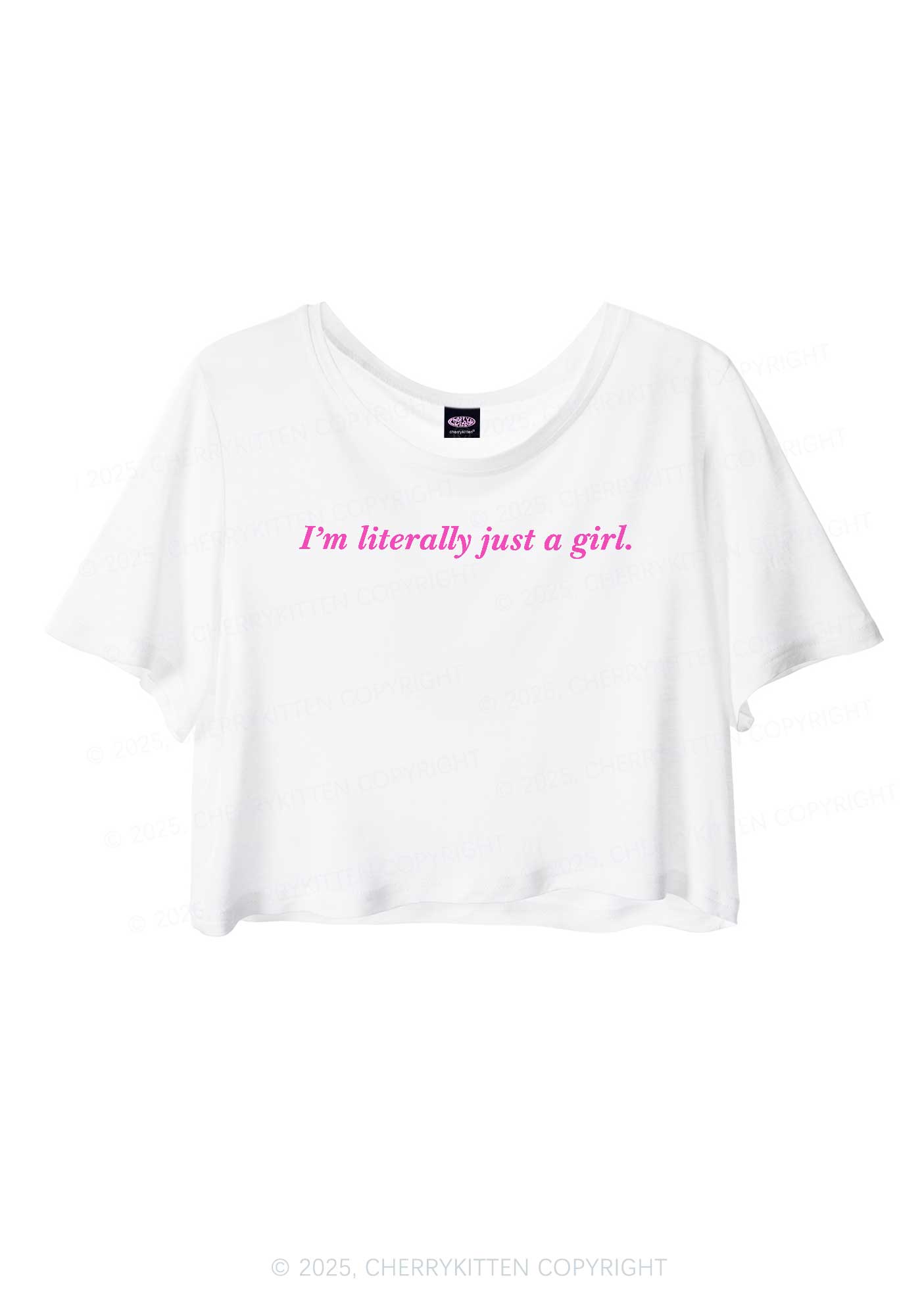 Literally Just A Girl Y2K Sheer Crop Tee Cherrykitten
