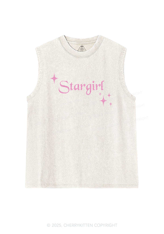Glitter Red Stargirl Y2K Washed Muscle Tank Cherrykitten