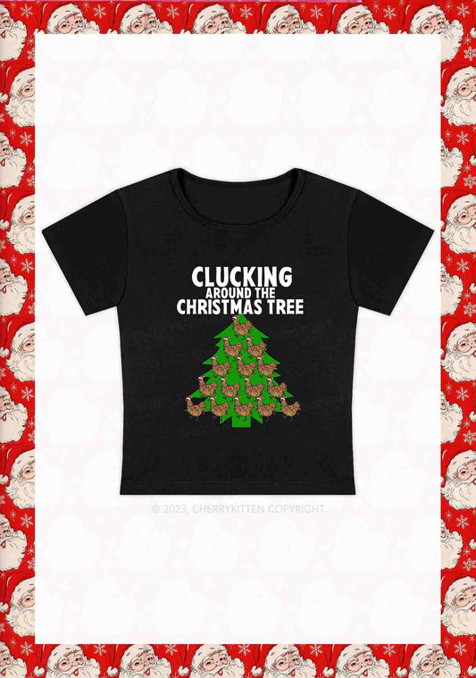 Clucking Around The Christmas Tree Y2K Baby Tee Cherrykitten
