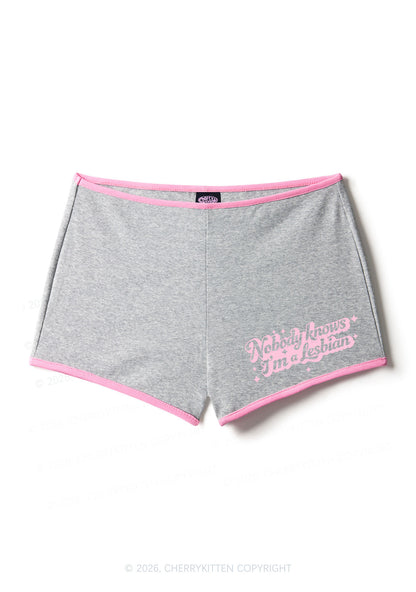 Nobody Knows Im A Lesbian Pride Y2K Booty Shorts Cherrykitten