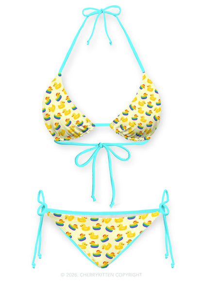 Rainbow Ducks Pride Y2K Print Bikini Set Cherrykitten