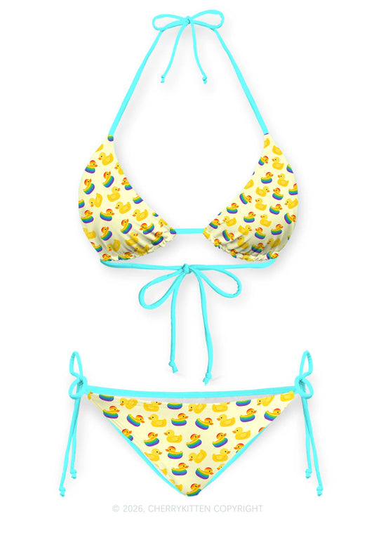 Rainbow Ducks Pride Y2K Print Bikini Set Cherrykitten