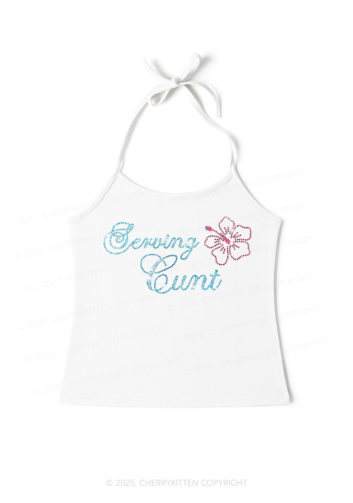 Rhinestone Serving Cxxt Y2K Halter Neck Cami Cherrykitten