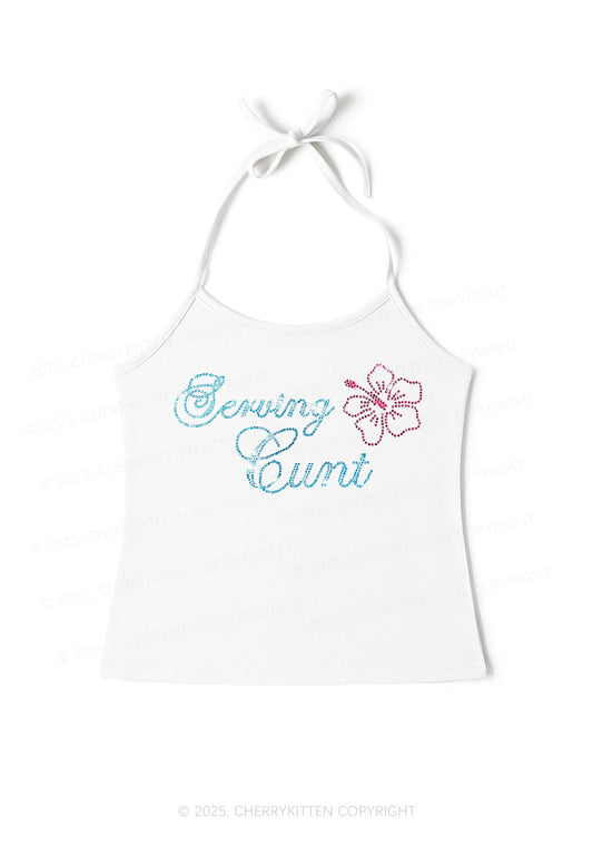 Rhinestone Serving Cxxt Y2K Halter Neck Cami Cherrykitten
