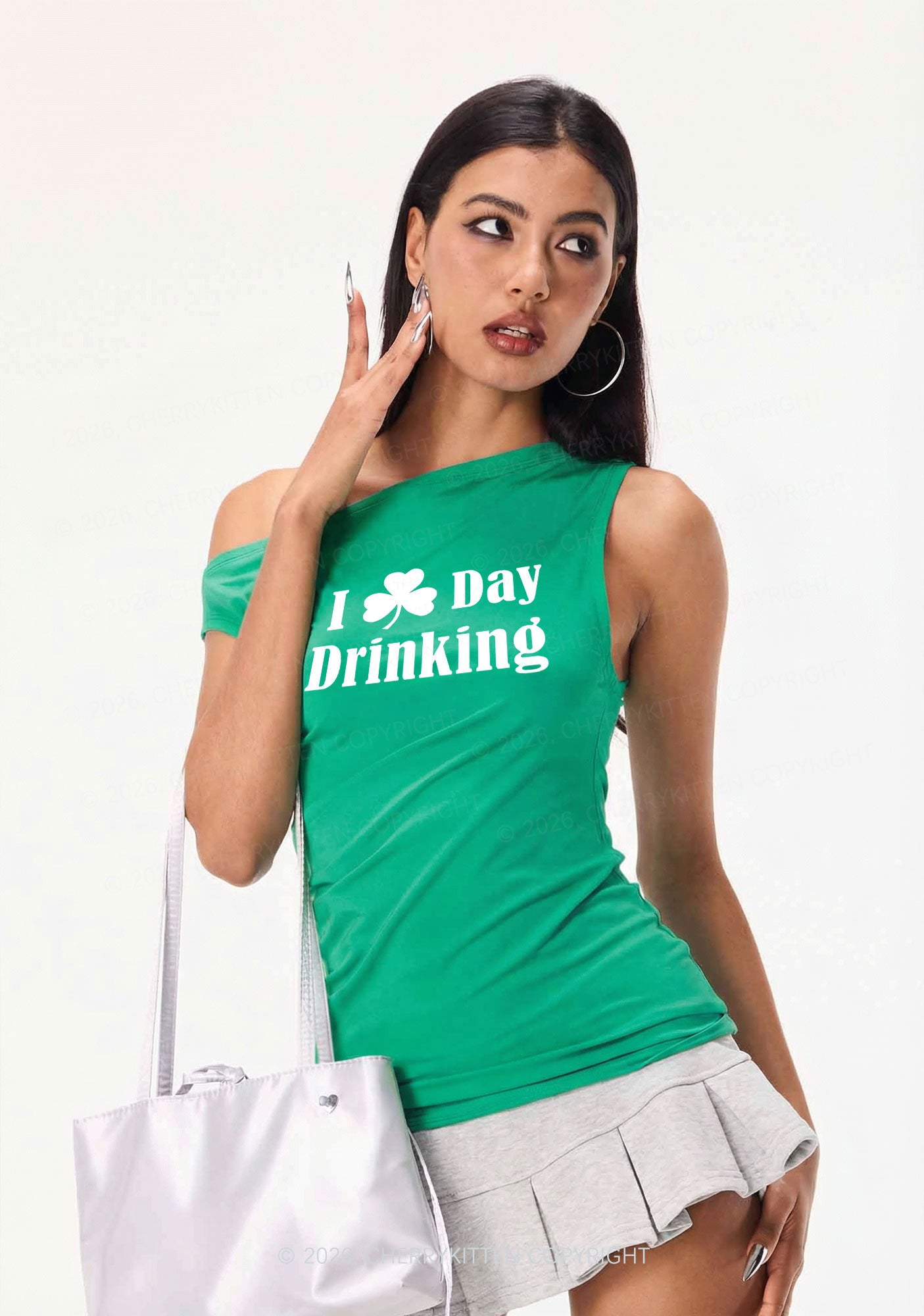 I Love Day Drinking St Patricks Y2K Off Shoulder Tank Top Cherrykitten