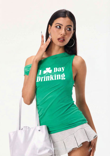 I Love Day Drinking St Patricks Y2K Off Shoulder Tank Top Cherrykitten