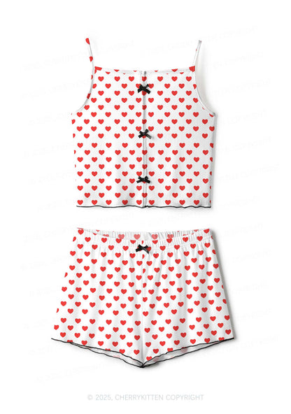 Red Heart On White Valentine's Day Y2K Print Cami Shorts Pajama Set Cherrykitten