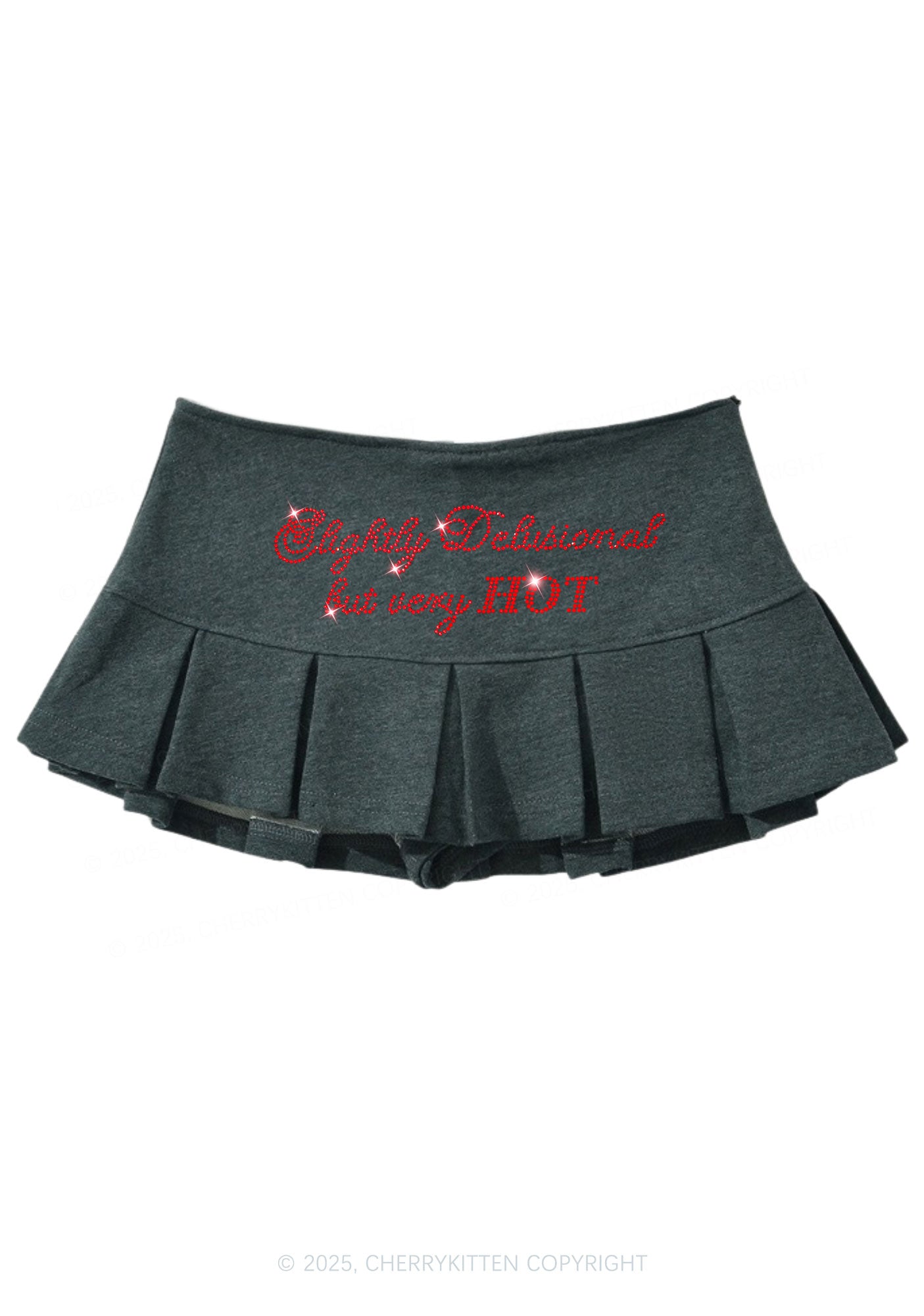 Rhinestone Slightly Delusional But Very Hot Y2K Mini Pleated Skirts Cherrykitten