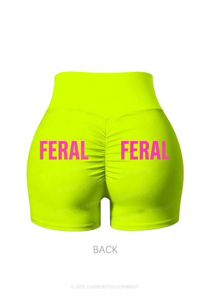Pink Feral On Green Y2K Print Gym Shorts Cherrykitten