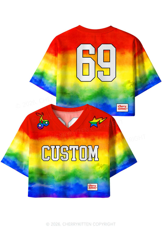 Custom Rainbow Flag Pride Y2K Crop Sport Jersey Shirts Cherrykitten