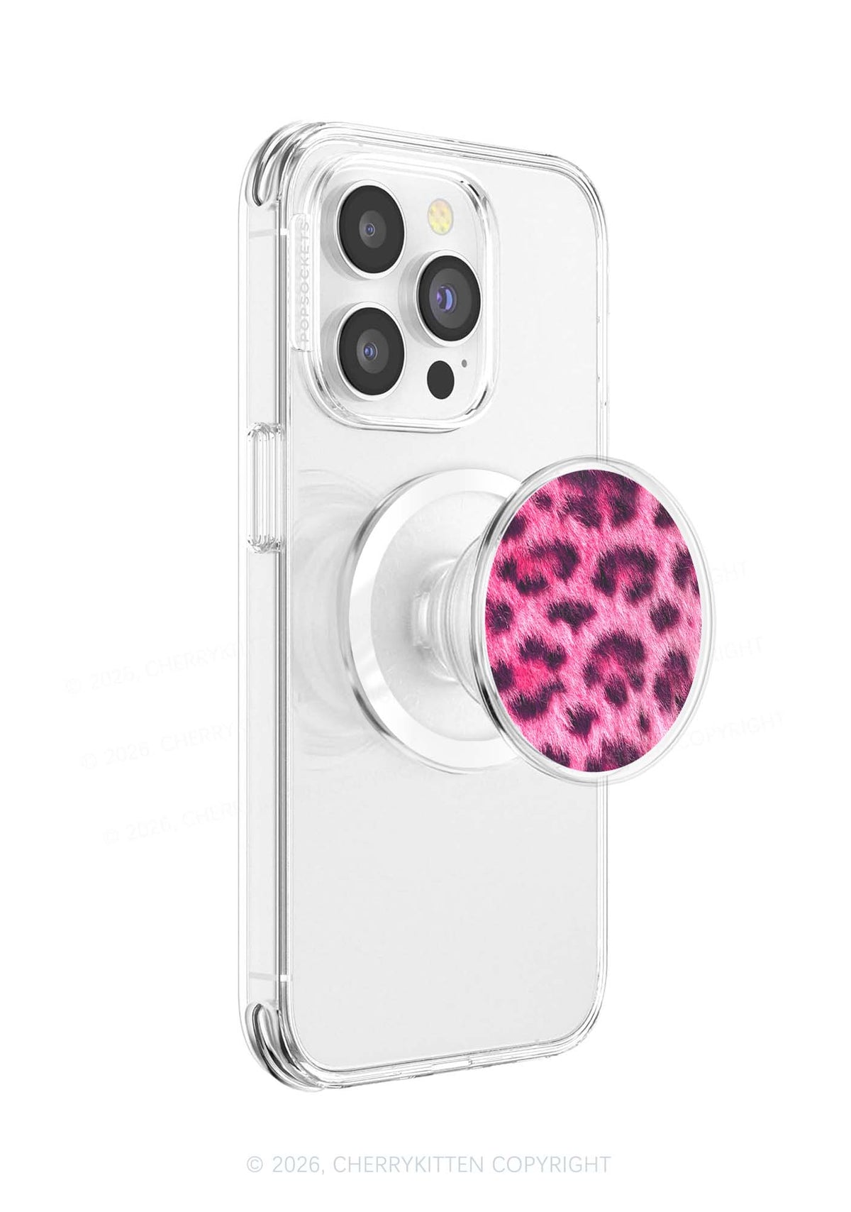 Hot Pink Fuzzy Leopard Y2K Magnetic Phone Grip Holder Cherrykitten
