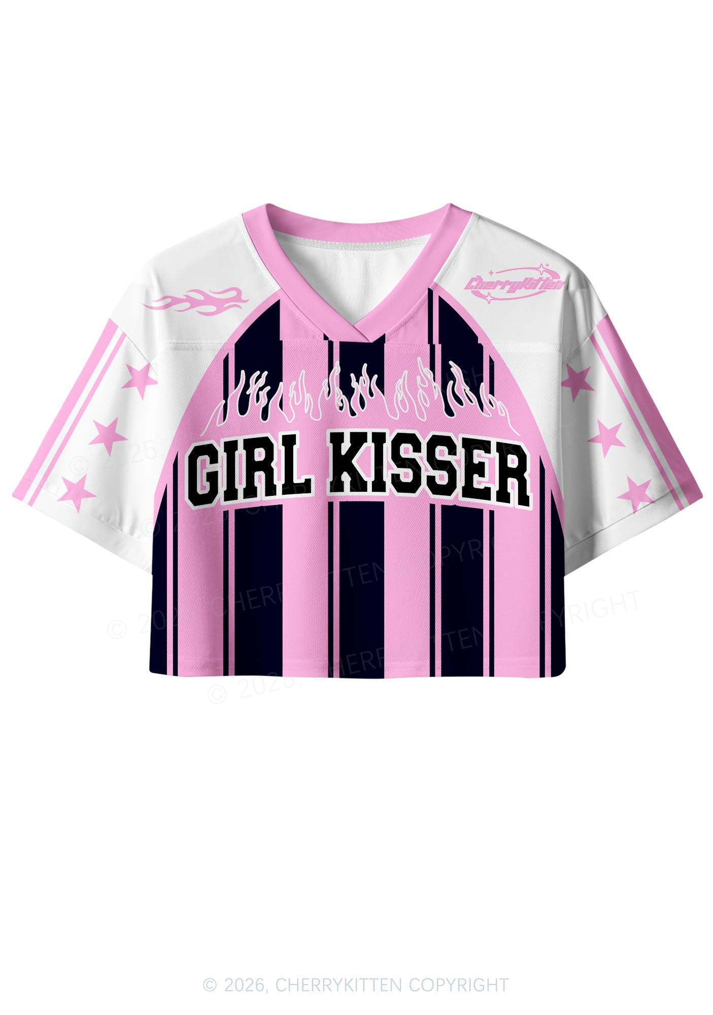 Girl Kisser Pink And Black Stripes Pride Y2K Crop Sport Jersey Shirts Cherrykitten