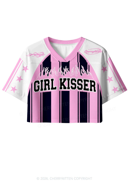 Girl Kisser Pink And Black Stripes Pride Y2K Crop Sport Jersey Shirts Cherrykitten