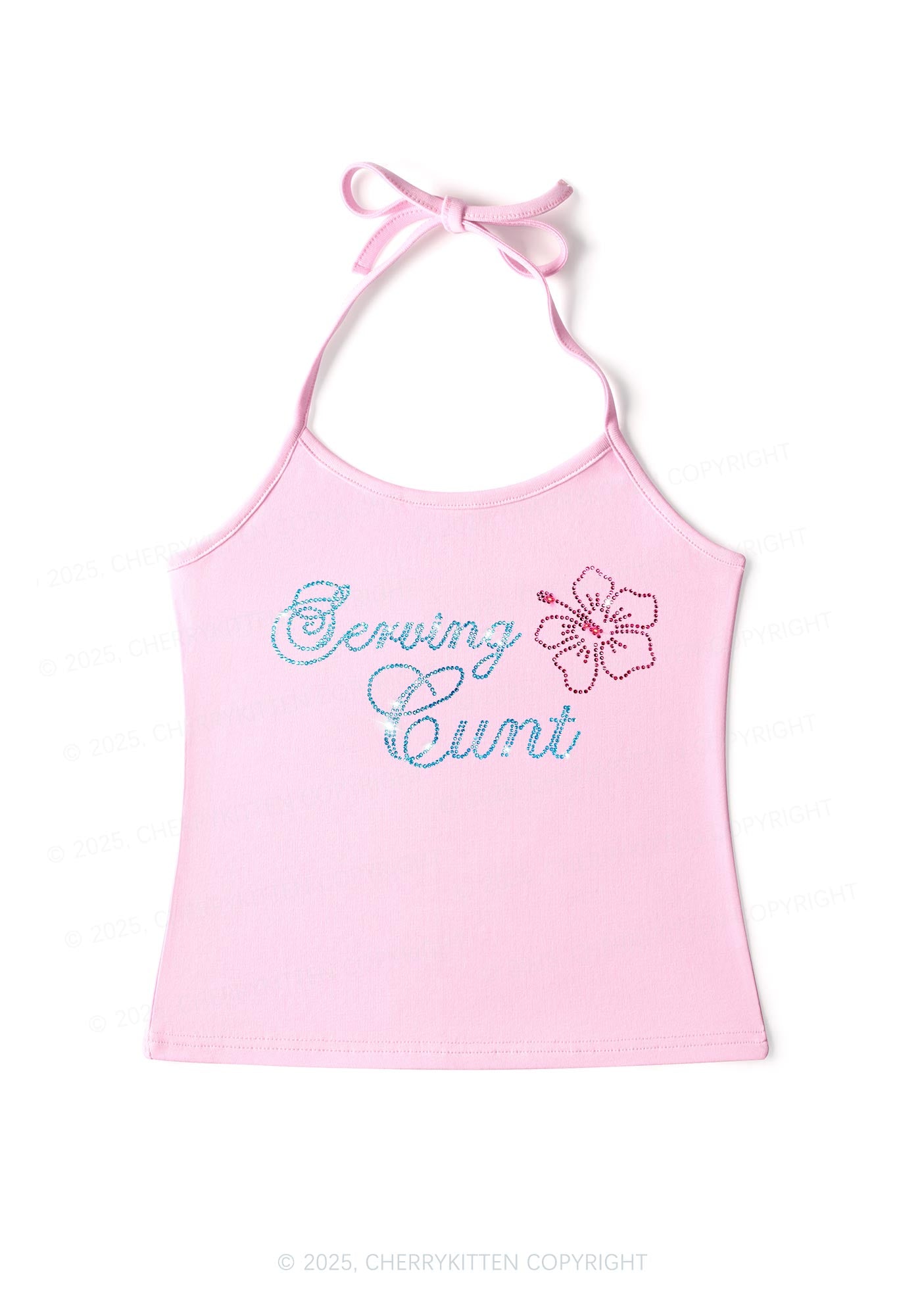 Rhinestone Serving Cxxt Y2K Halter Neck Cami Cherrykitten