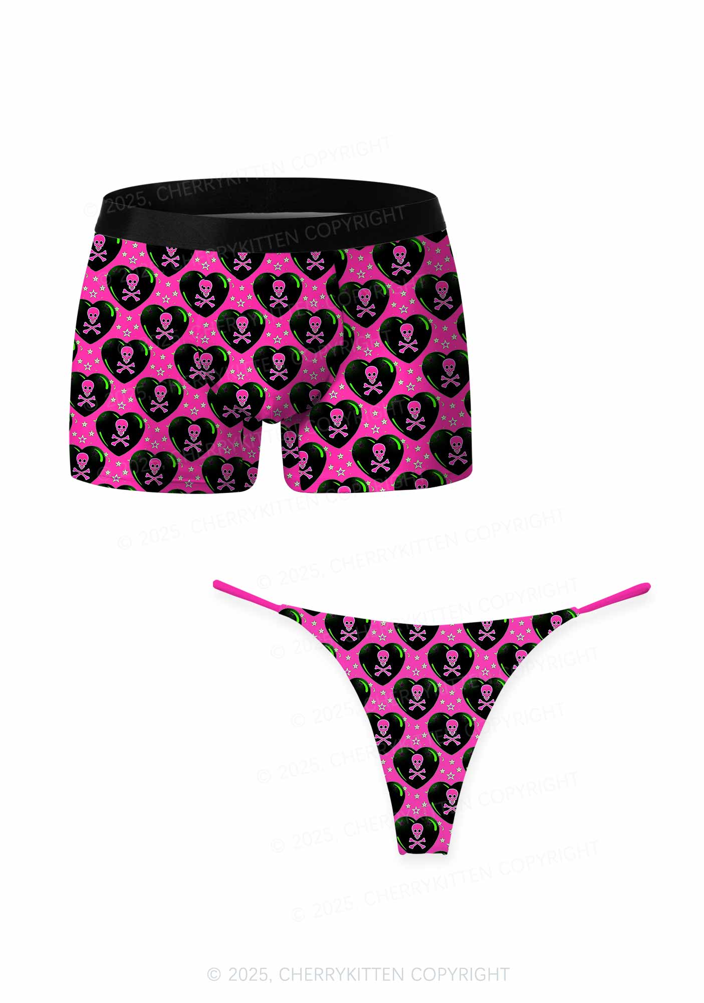 Skeleton Deluxe Valentine's Day Y2K Print Couples Boxer Thong Set Cherrykitten