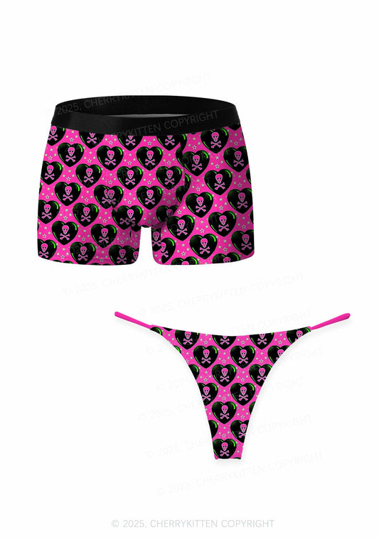 Skeleton Deluxe Valentine's Day Y2K Print Couples Boxer Thong Set Cherrykitten