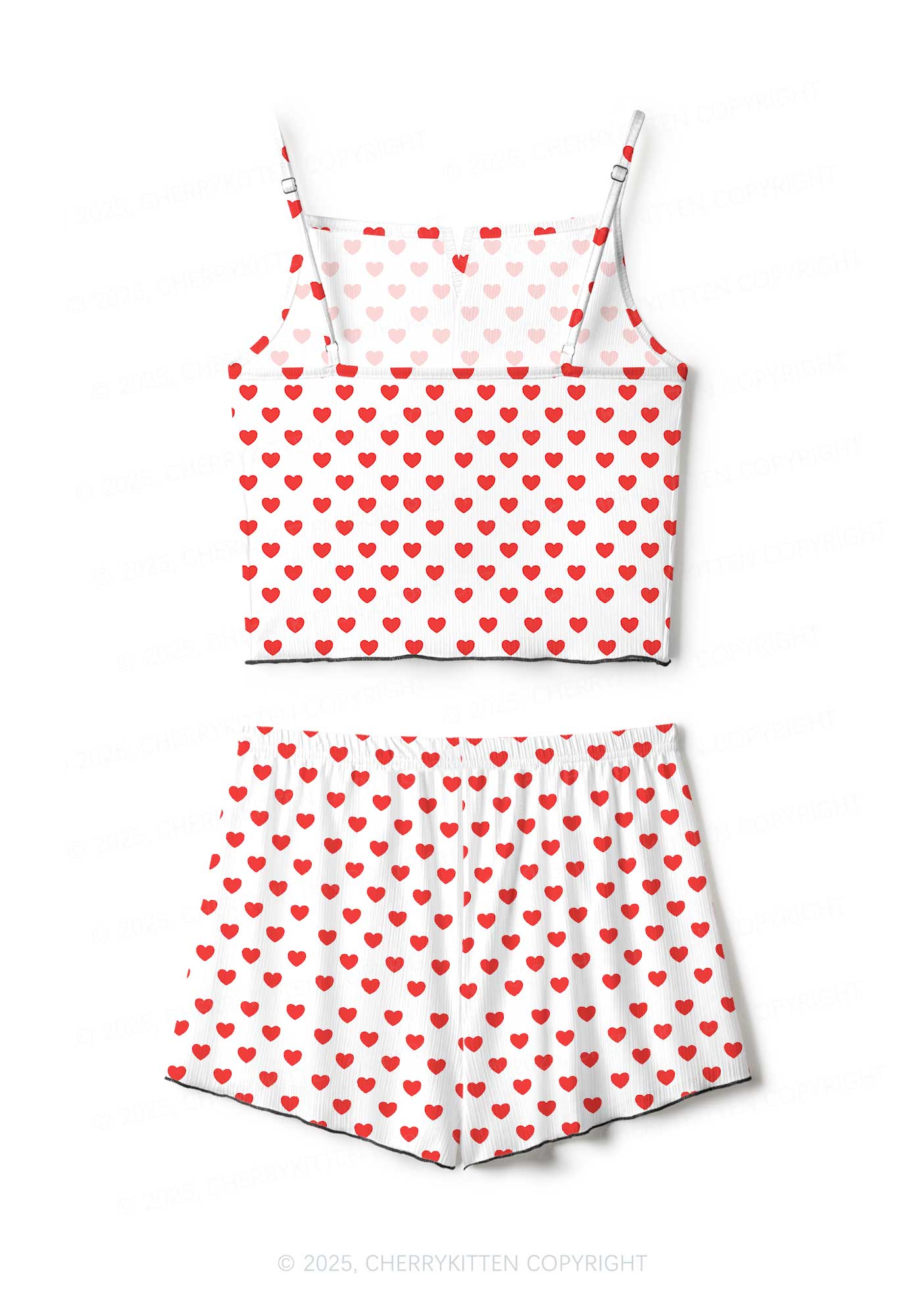 Red Heart On White Valentine's Day Y2K Print Cami Shorts Pajama Set Cherrykitten