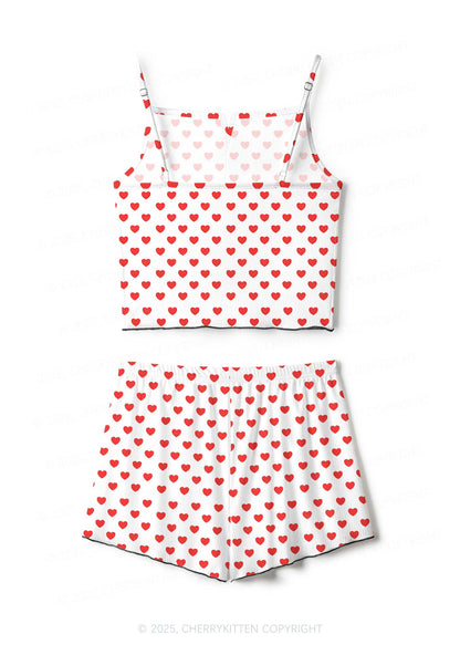 Red Heart On White Valentine's Day Y2K Print Cami Shorts Pajama Set Cherrykitten