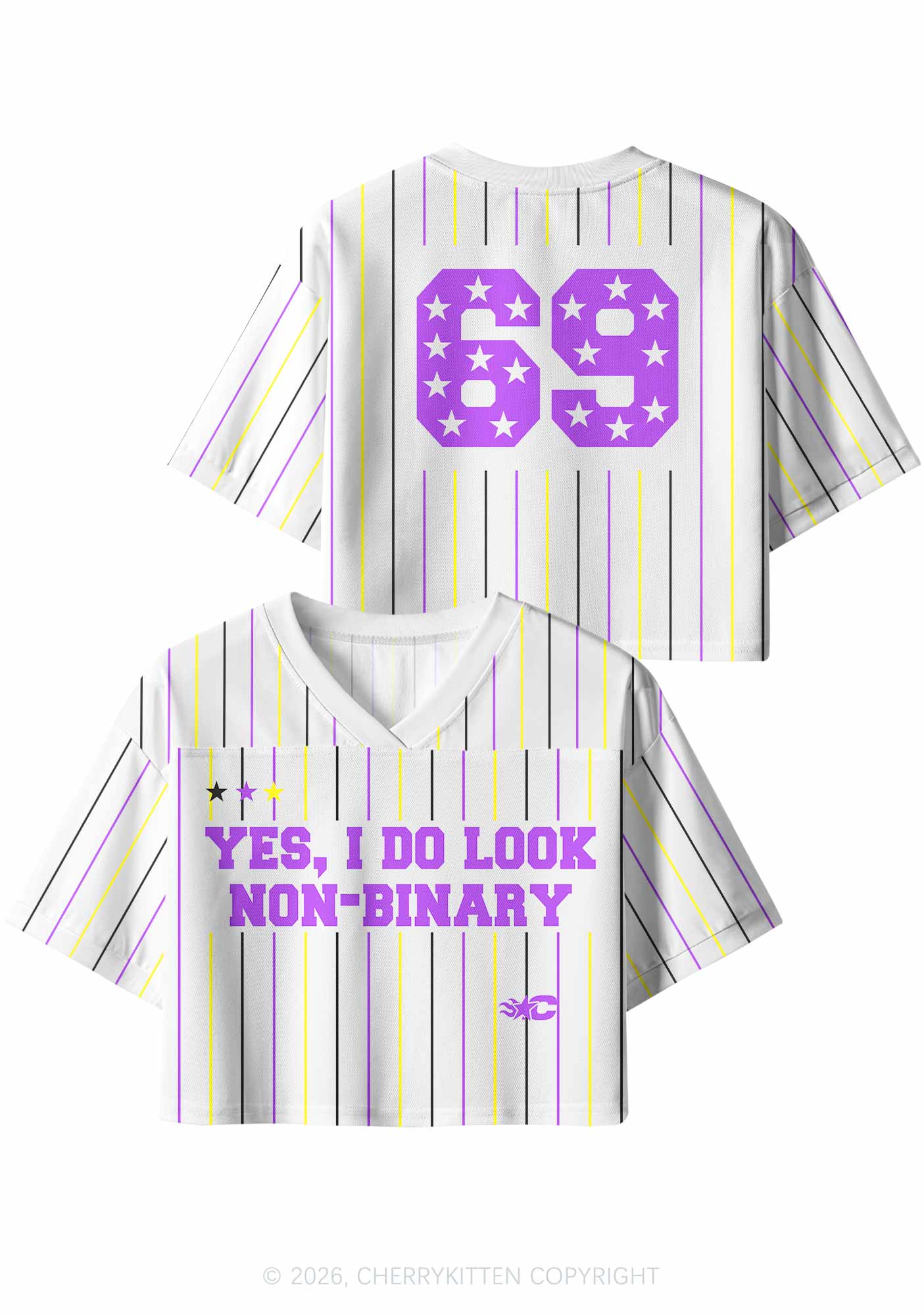 I Do Look Nonbinary Pride Y2K Crop Sport Jersey Shirts Cherrykitten